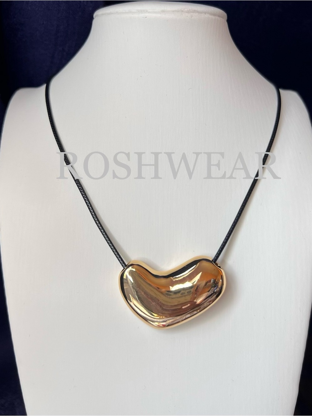 Mayamar 24k Gold Plated Heart Pendant Necklace on Black Wrap Cord NWOT